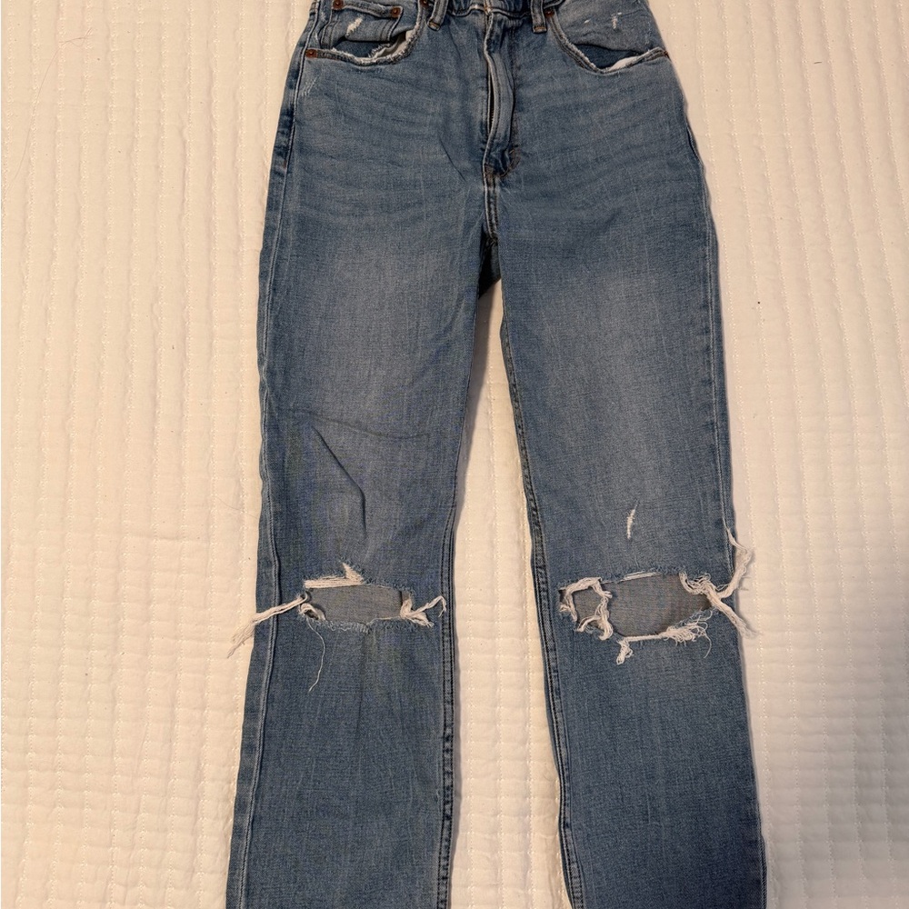 Abercrombie & Fitch Light Blue Distressed Straight Leg Jeans